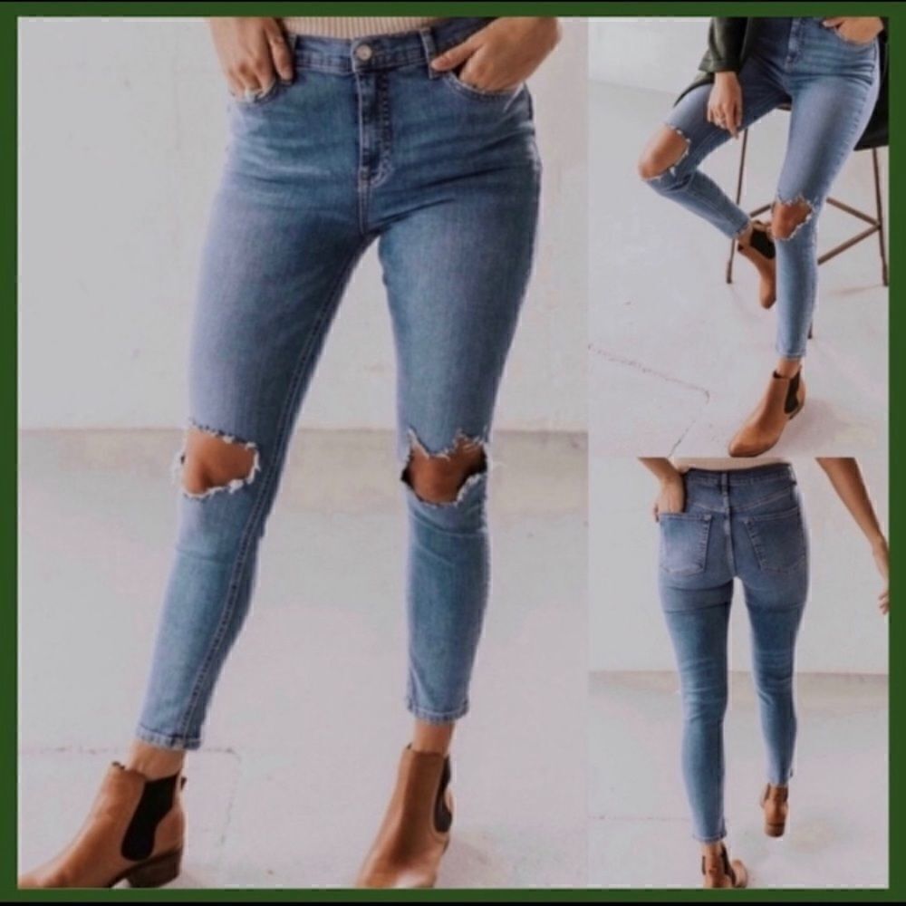 FREE PEOPLE BUSTED KNEE HIGH RISE SKINNY JEANS 30